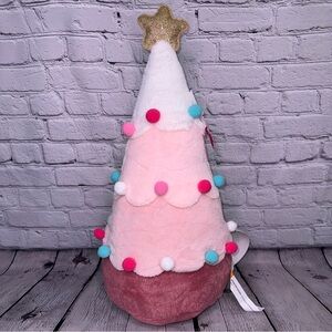 Peppermint Square Christmas Plush Tree Decor with Pom Pom LED Light Up